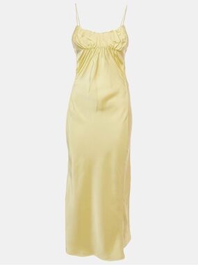Jil Sander Yellow Satin Draped Neck Long Dress